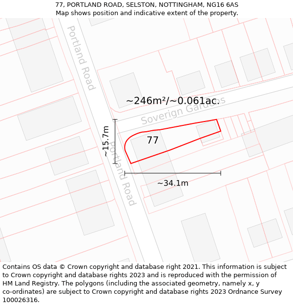 77, PORTLAND ROAD, SELSTON, NOTTINGHAM, NG16 6AS: Plot and title map