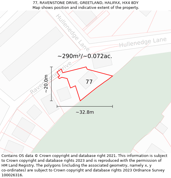 77, RAVENSTONE DRIVE, GREETLAND, HALIFAX, HX4 8DY: Plot and title map