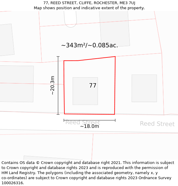 77, REED STREET, CLIFFE, ROCHESTER, ME3 7UJ: Plot and title map