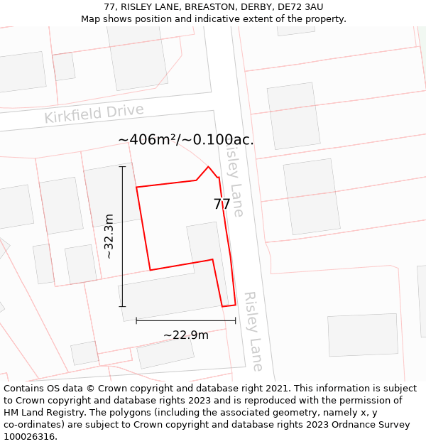 77, RISLEY LANE, BREASTON, DERBY, DE72 3AU: Plot and title map