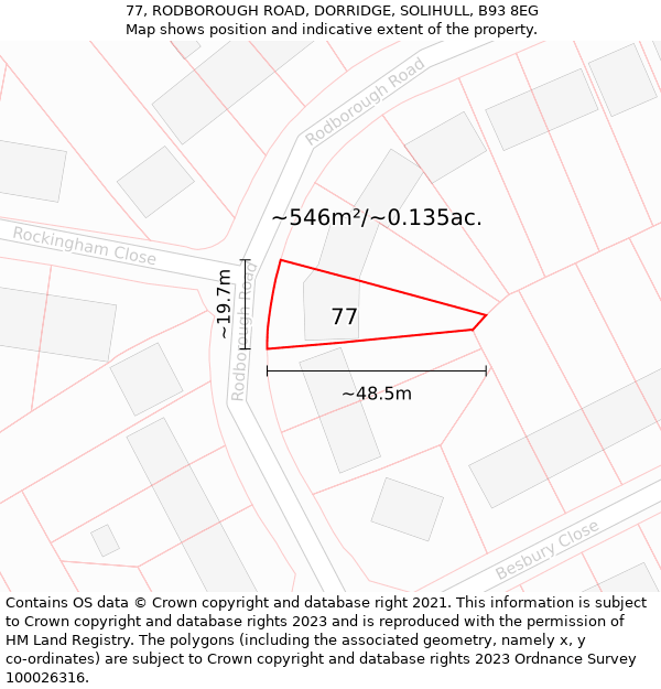 77, RODBOROUGH ROAD, DORRIDGE, SOLIHULL, B93 8EG: Plot and title map