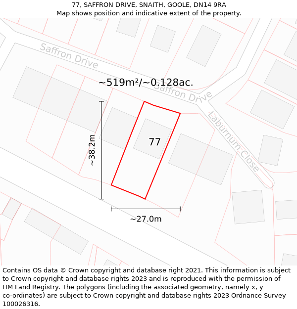 77, SAFFRON DRIVE, SNAITH, GOOLE, DN14 9RA: Plot and title map