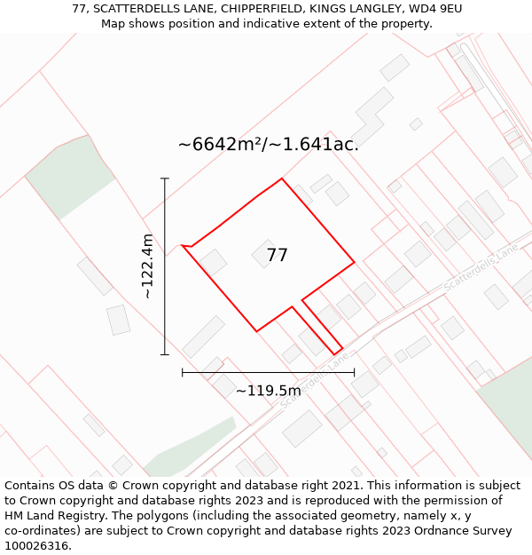 77, SCATTERDELLS LANE, CHIPPERFIELD, KINGS LANGLEY, WD4 9EU: Plot and title map