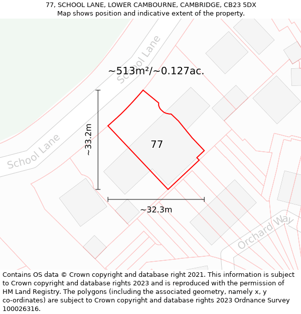 77, SCHOOL LANE, LOWER CAMBOURNE, CAMBRIDGE, CB23 5DX: Plot and title map