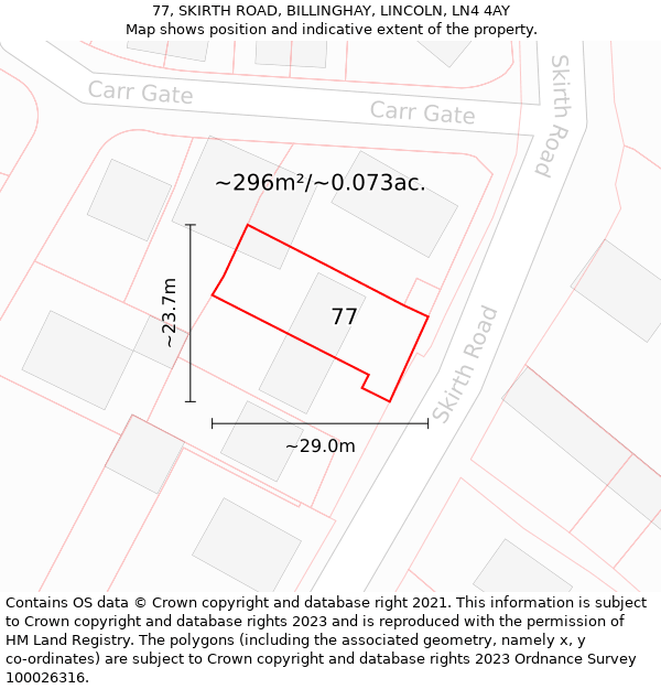 77, SKIRTH ROAD, BILLINGHAY, LINCOLN, LN4 4AY: Plot and title map