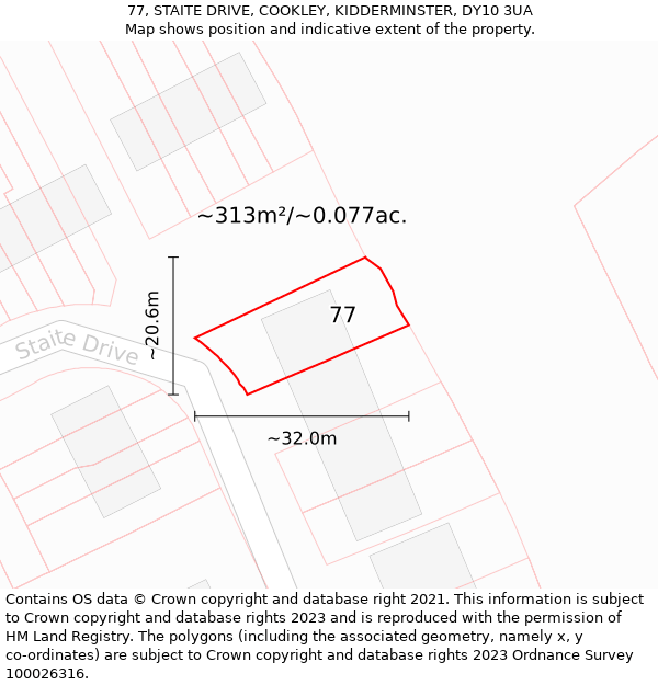 77, STAITE DRIVE, COOKLEY, KIDDERMINSTER, DY10 3UA: Plot and title map