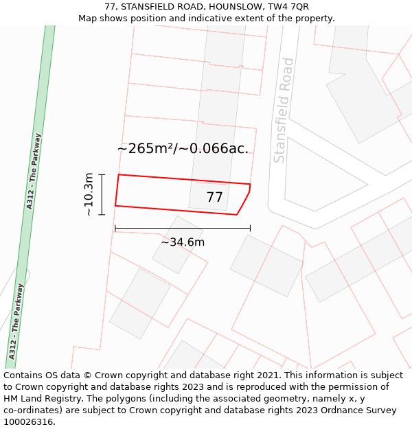 77, STANSFIELD ROAD, HOUNSLOW, TW4 7QR: Plot and title map