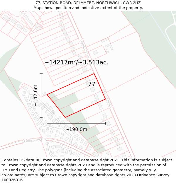 77, STATION ROAD, DELAMERE, NORTHWICH, CW8 2HZ: Plot and title map