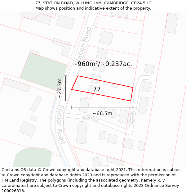 77, STATION ROAD, WILLINGHAM, CAMBRIDGE, CB24 5HG: Plot and title map