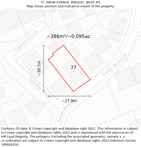 77, SWAN AVENUE, BINGLEY, BD16 3PL: Plot and title map
