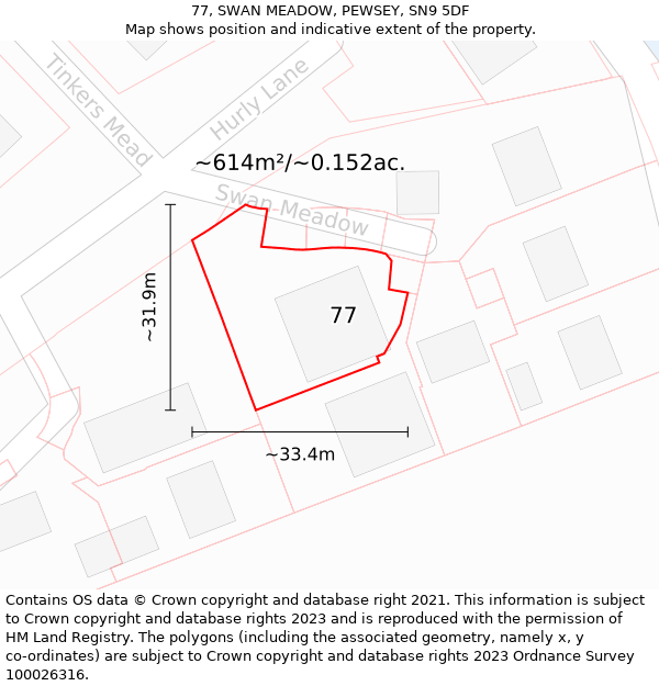 77, SWAN MEADOW, PEWSEY, SN9 5DF: Plot and title map