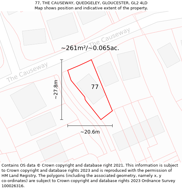 77, THE CAUSEWAY, QUEDGELEY, GLOUCESTER, GL2 4LD: Plot and title map