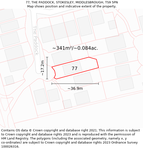 77, THE PADDOCK, STOKESLEY, MIDDLESBROUGH, TS9 5PN: Plot and title map