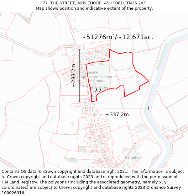 77, THE STREET, APPLEDORE, ASHFORD, TN26 2AF: Plot and title map