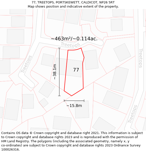 77, TREETOPS, PORTSKEWETT, CALDICOT, NP26 5RT: Plot and title map