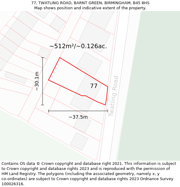 77, TWATLING ROAD, BARNT GREEN, BIRMINGHAM, B45 8HS: Plot and title map