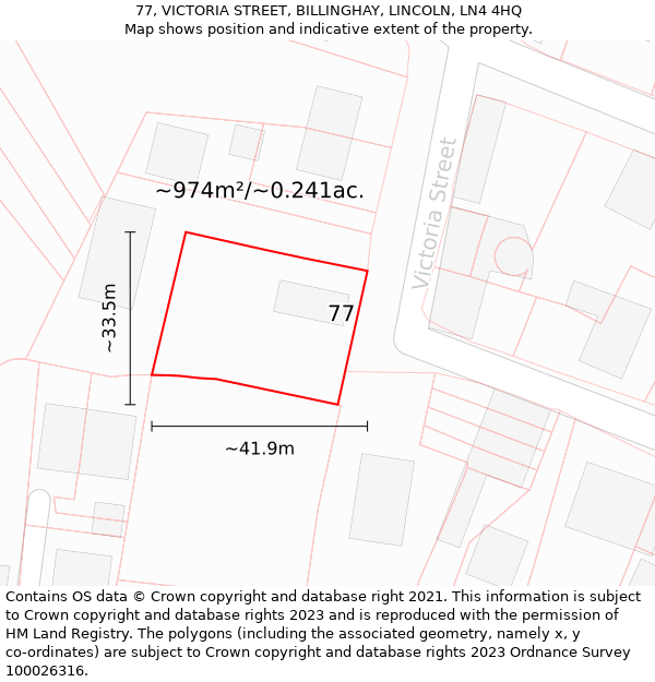 77, VICTORIA STREET, BILLINGHAY, LINCOLN, LN4 4HQ: Plot and title map
