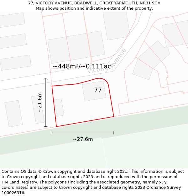 77, VICTORY AVENUE, BRADWELL, GREAT YARMOUTH, NR31 9GA: Plot and title map
