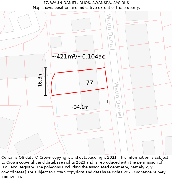 77, WAUN DANIEL, RHOS, SWANSEA, SA8 3HS: Plot and title map