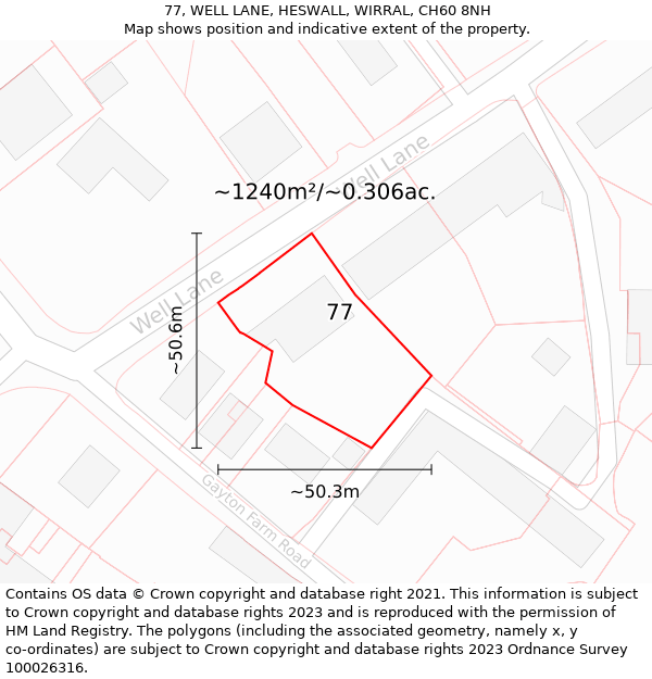 77, WELL LANE, HESWALL, WIRRAL, CH60 8NH: Plot and title map