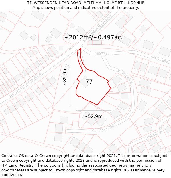 77, WESSENDEN HEAD ROAD, MELTHAM, HOLMFIRTH, HD9 4HR: Plot and title map