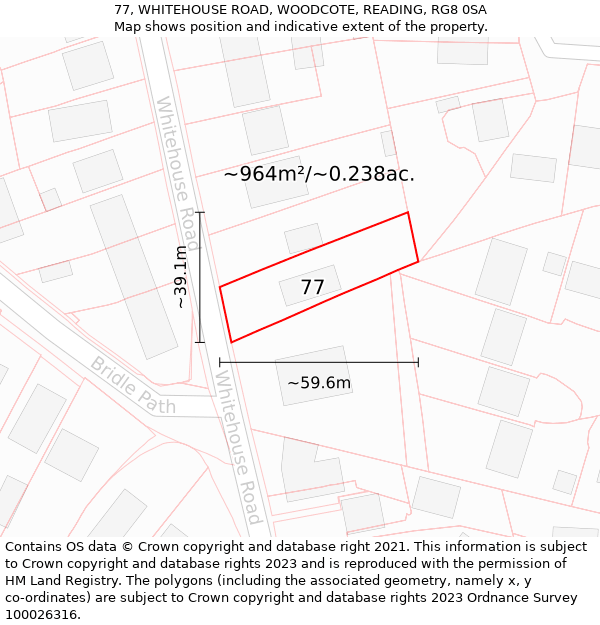 77, WHITEHOUSE ROAD, WOODCOTE, READING, RG8 0SA: Plot and title map