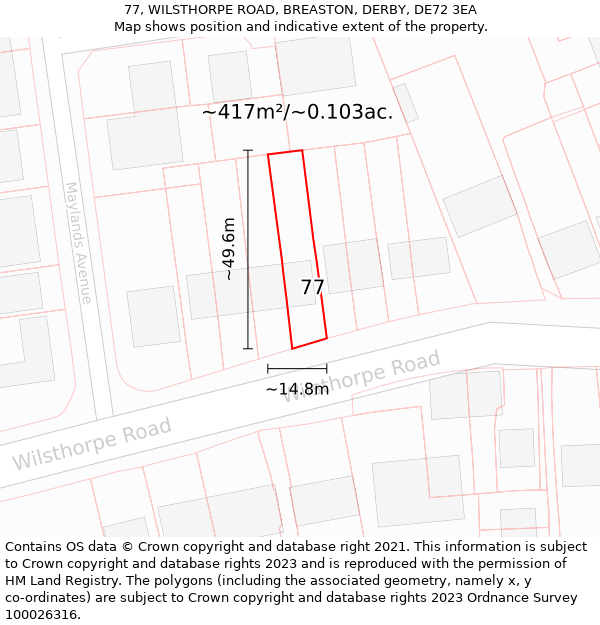 77, WILSTHORPE ROAD, BREASTON, DERBY, DE72 3EA: Plot and title map