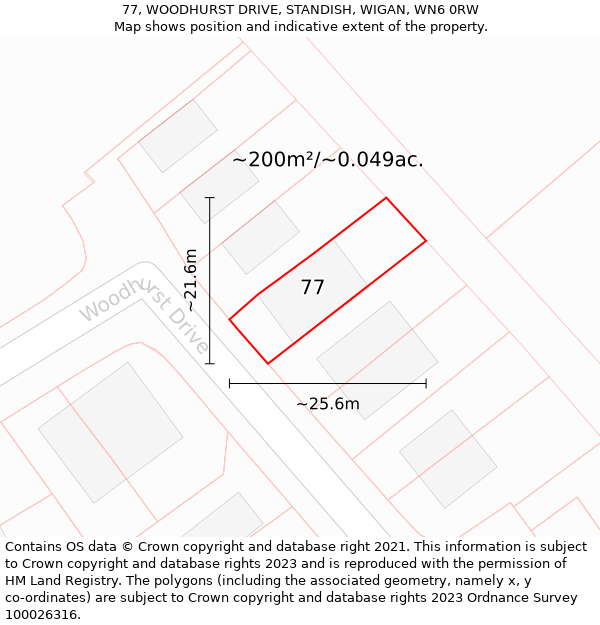 77, WOODHURST DRIVE, STANDISH, WIGAN, WN6 0RW: Plot and title map