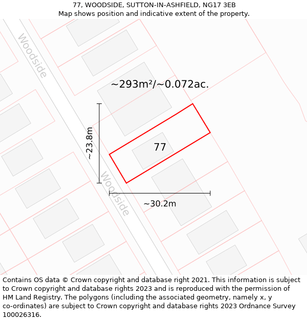 77, WOODSIDE, SUTTON-IN-ASHFIELD, NG17 3EB: Plot and title map