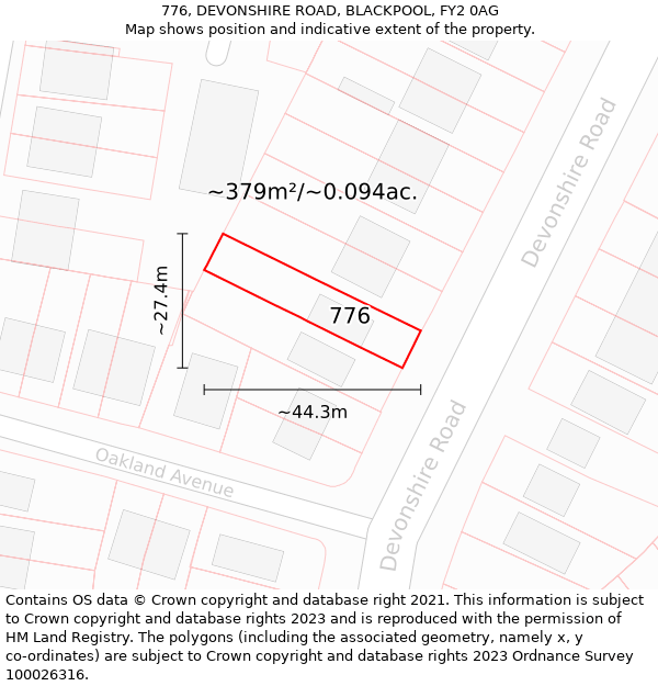 776, DEVONSHIRE ROAD, BLACKPOOL, FY2 0AG: Plot and title map
