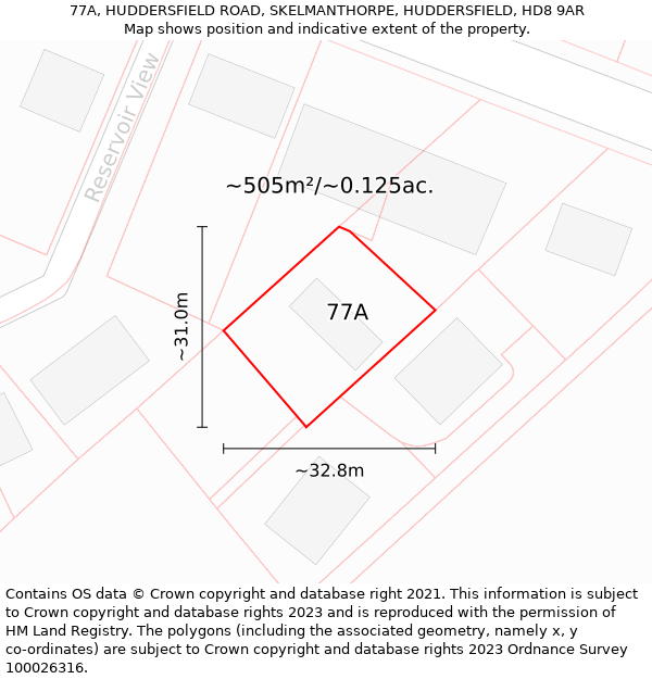 77A, HUDDERSFIELD ROAD, SKELMANTHORPE, HUDDERSFIELD, HD8 9AR: Plot and title map