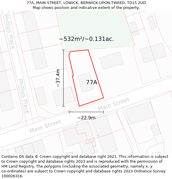 77A, MAIN STREET, LOWICK, BERWICK-UPON-TWEED, TD15 2UD: Plot and title map