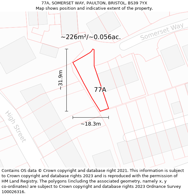 77A, SOMERSET WAY, PAULTON, BRISTOL, BS39 7YX: Plot and title map