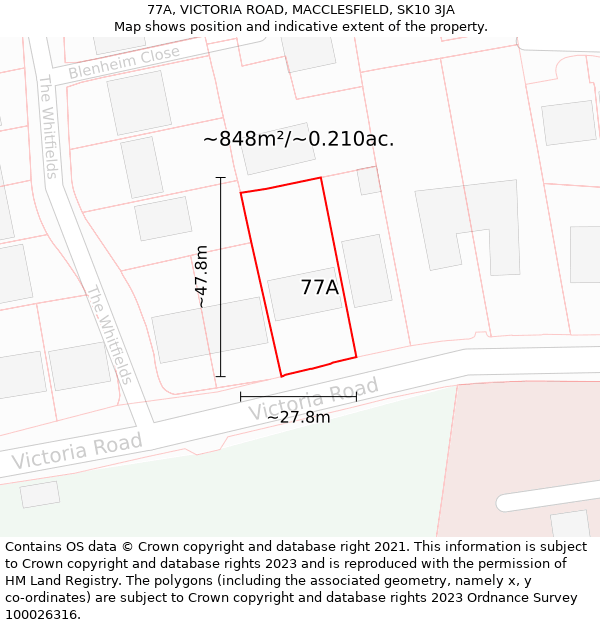 77A, VICTORIA ROAD, MACCLESFIELD, SK10 3JA: Plot and title map