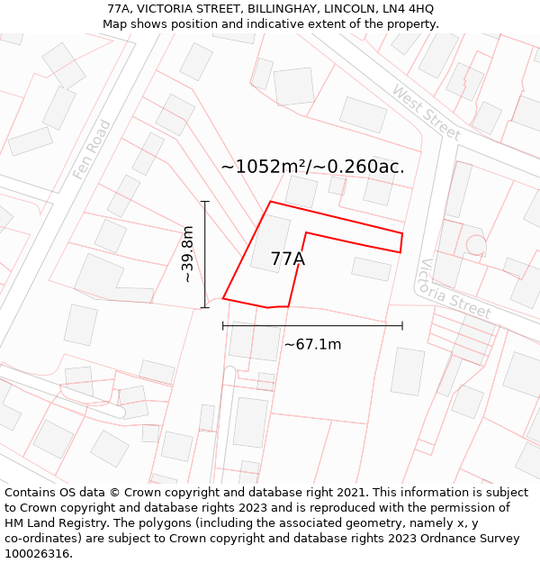 77A, VICTORIA STREET, BILLINGHAY, LINCOLN, LN4 4HQ: Plot and title map