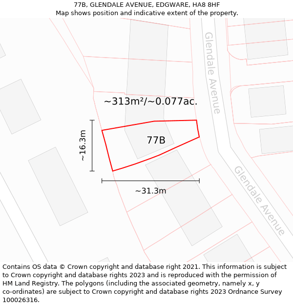 77B, GLENDALE AVENUE, EDGWARE, HA8 8HF: Plot and title map