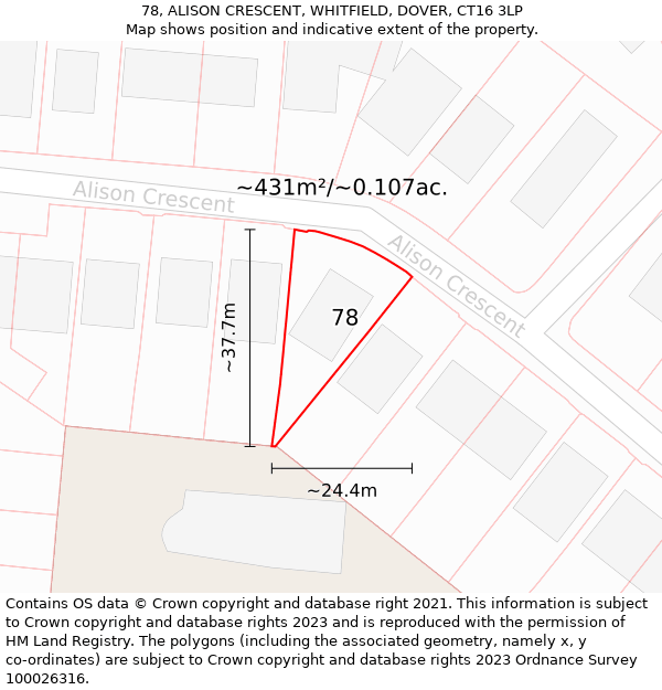 78, ALISON CRESCENT, WHITFIELD, DOVER, CT16 3LP: Plot and title map