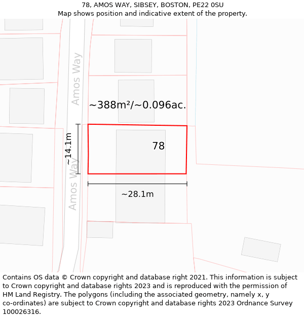 78, AMOS WAY, SIBSEY, BOSTON, PE22 0SU: Plot and title map