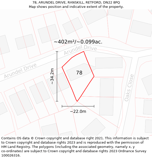 78, ARUNDEL DRIVE, RANSKILL, RETFORD, DN22 8PQ: Plot and title map