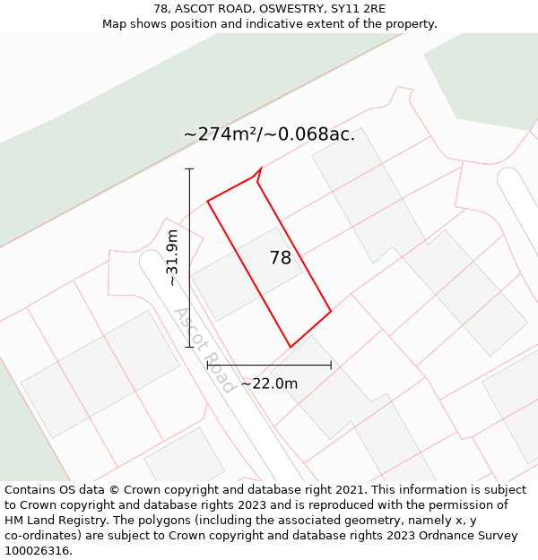 78, ASCOT ROAD, OSWESTRY, SY11 2RE: Plot and title map