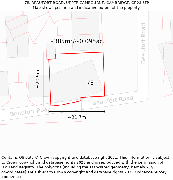 78, BEAUFORT ROAD, UPPER CAMBOURNE, CAMBRIDGE, CB23 6FP: Plot and title map