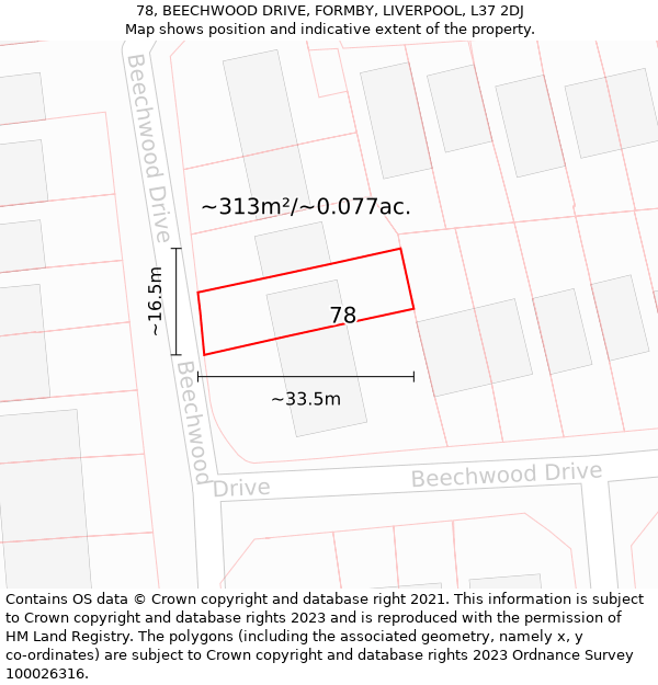 78, BEECHWOOD DRIVE, FORMBY, LIVERPOOL, L37 2DJ: Plot and title map