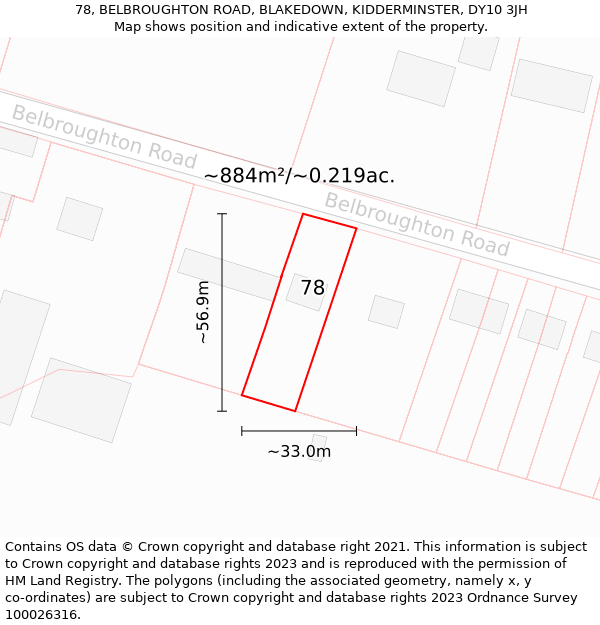 78, BELBROUGHTON ROAD, BLAKEDOWN, KIDDERMINSTER, DY10 3JH: Plot and title map
