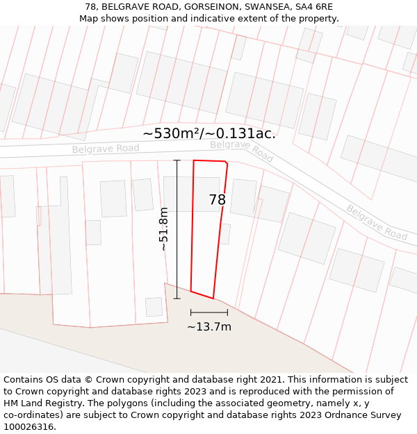 78, BELGRAVE ROAD, GORSEINON, SWANSEA, SA4 6RE: Plot and title map