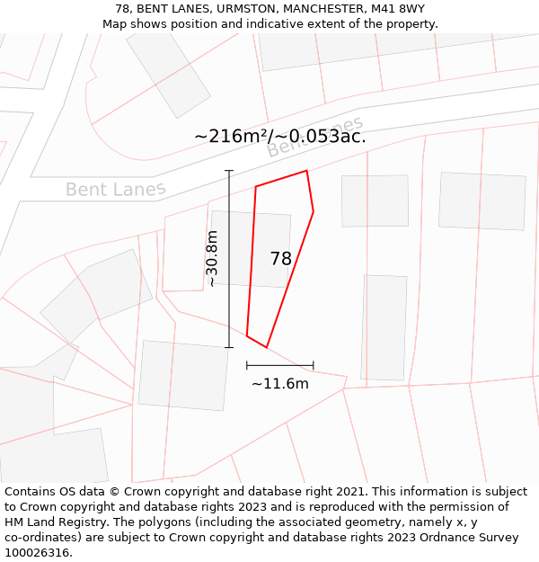 78, BENT LANES, URMSTON, MANCHESTER, M41 8WY: Plot and title map