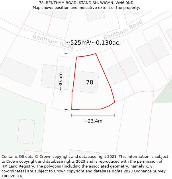 78, BENTHAM ROAD, STANDISH, WIGAN, WN6 0ND: Plot and title map