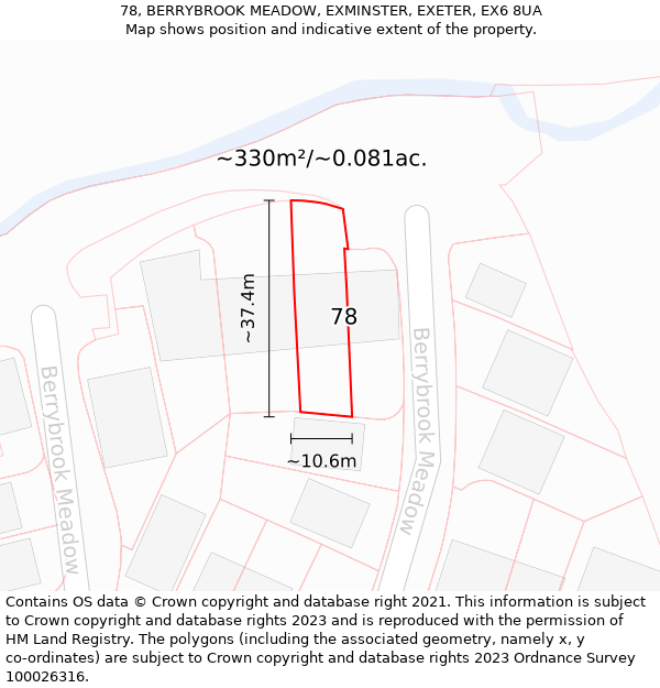 78, BERRYBROOK MEADOW, EXMINSTER, EXETER, EX6 8UA: Plot and title map