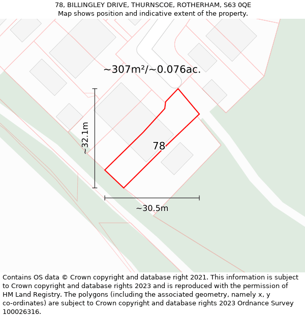 78, BILLINGLEY DRIVE, THURNSCOE, ROTHERHAM, S63 0QE: Plot and title map