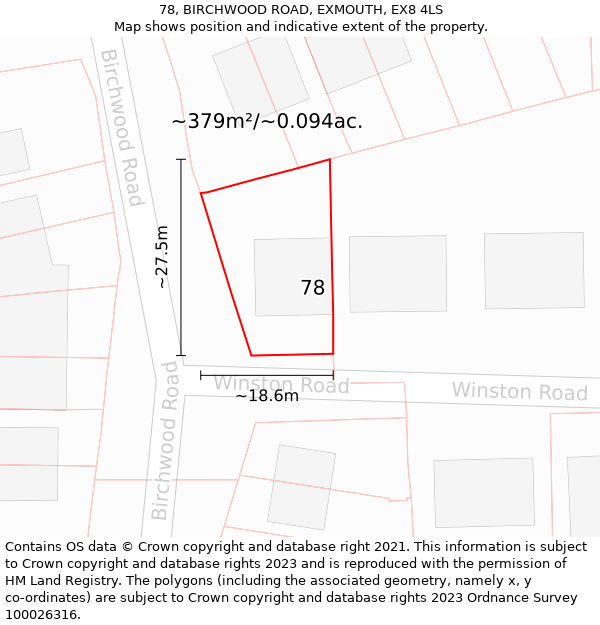 78, BIRCHWOOD ROAD, EXMOUTH, EX8 4LS: Plot and title map