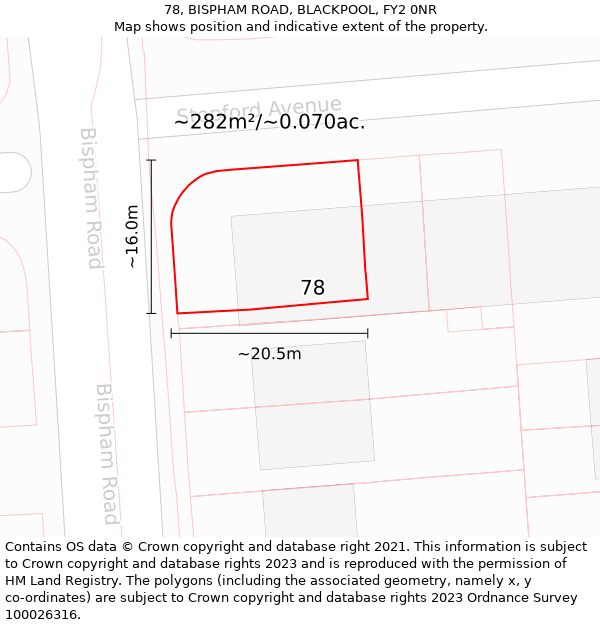 78, BISPHAM ROAD, BLACKPOOL, FY2 0NR: Plot and title map